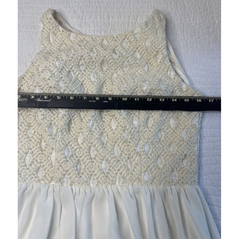 a.drea Sleeveless Ivory Beaded Fit & Flare Mini Dress Sheer Skirt Party Wedding - Picture 9 of 13